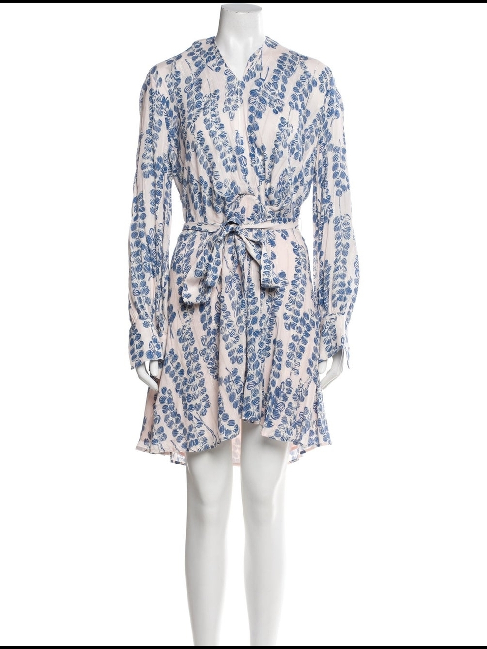 Reiss Cream and Blue Floral Wrap-Style Dress